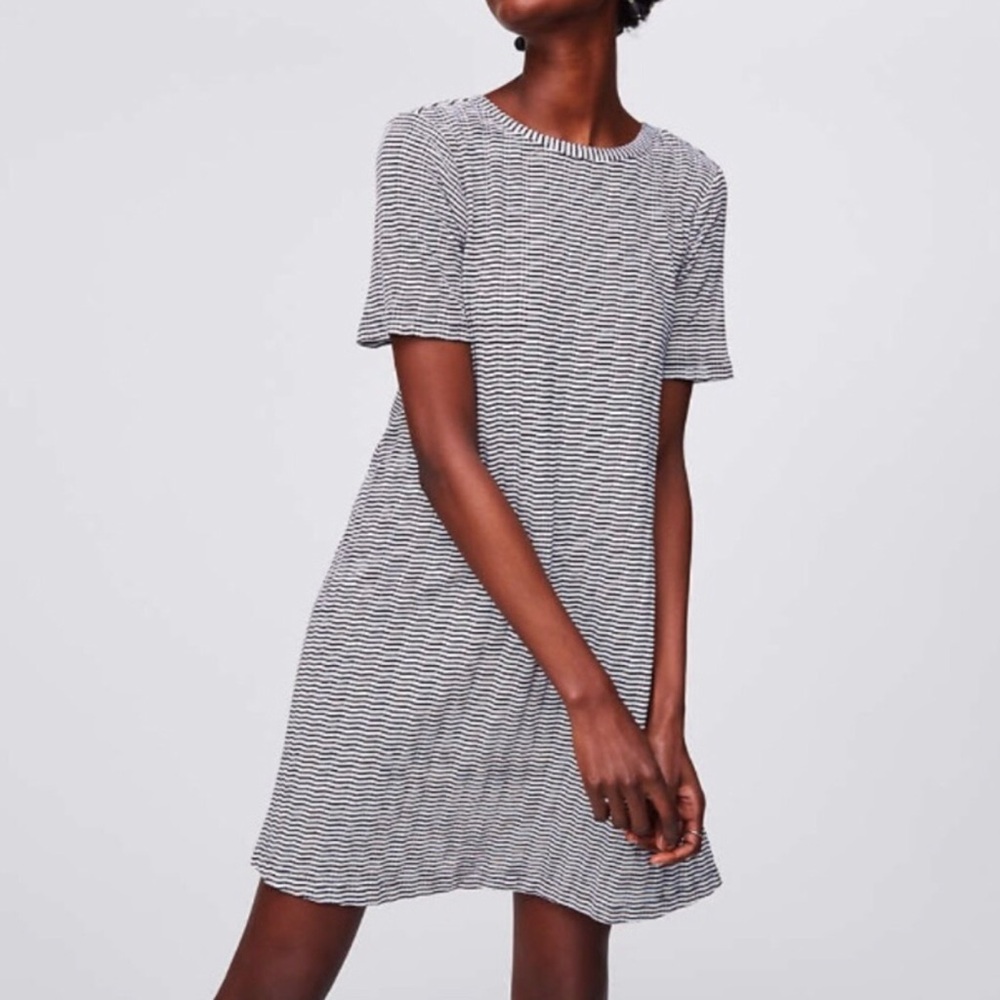 LOFT Black & White Striped Tie-Back Swing Dress